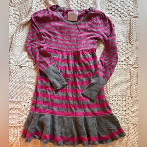 Y2K Justice Baby Doll Round Neck Striped Pink Gray Sweater